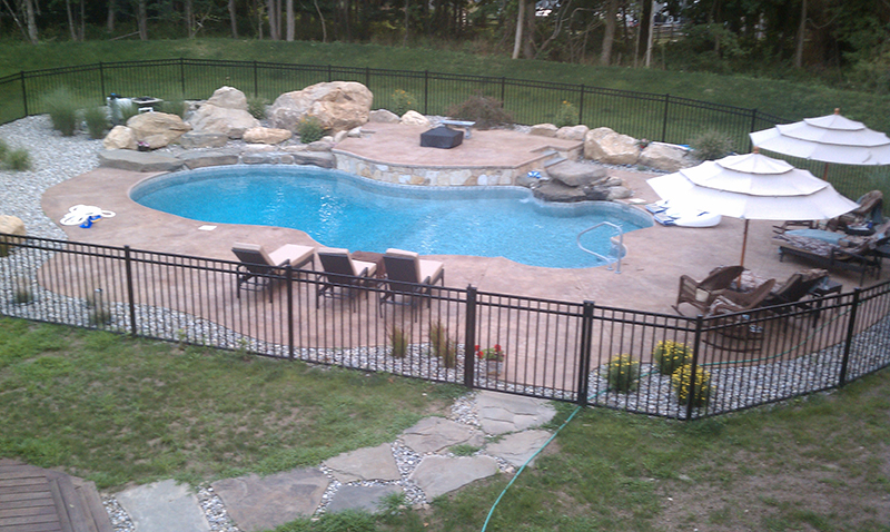 Swimming pool and stamped concrete project example 134